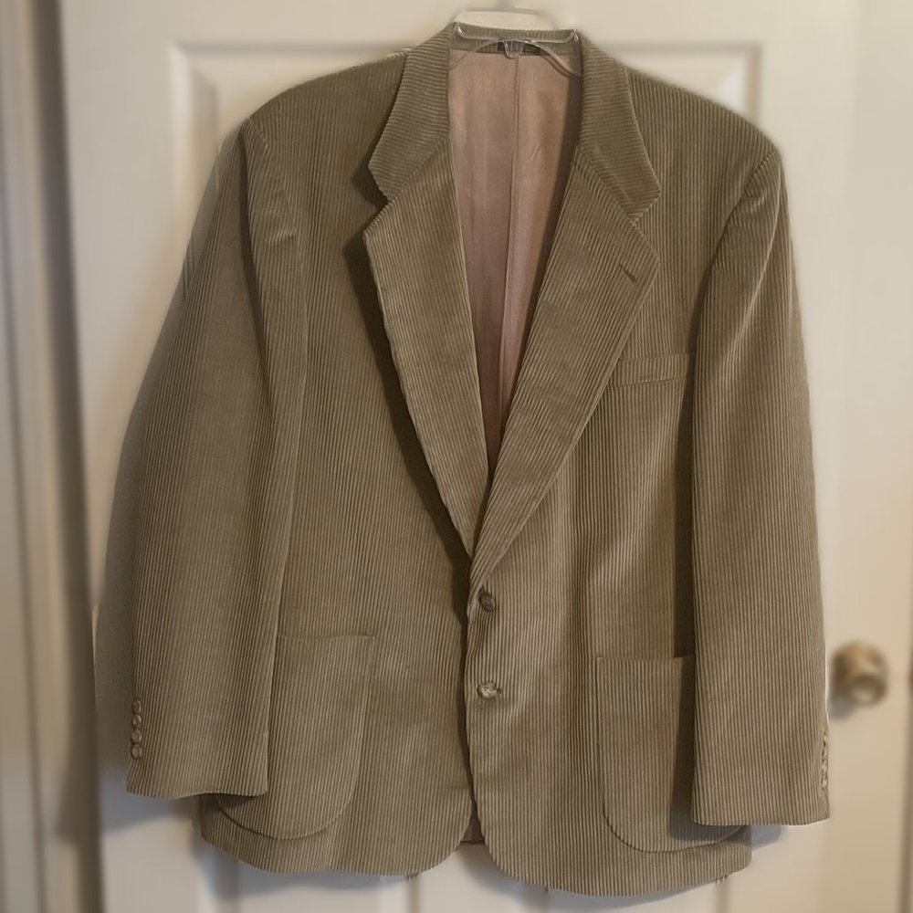 HOLBROOK Vintage MENS BLAZER 48L Corduroy 2 BUTTON SPORT COAT Lined BEIGE 0917AT